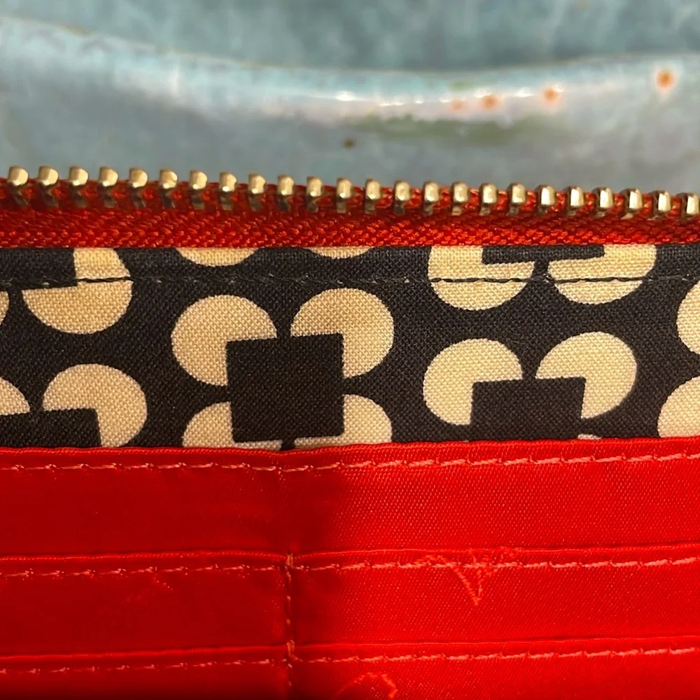 Vera Bradley Coral Red Faux Leather Wallet with black and beige interior. Y2K - Picture 6 of 9